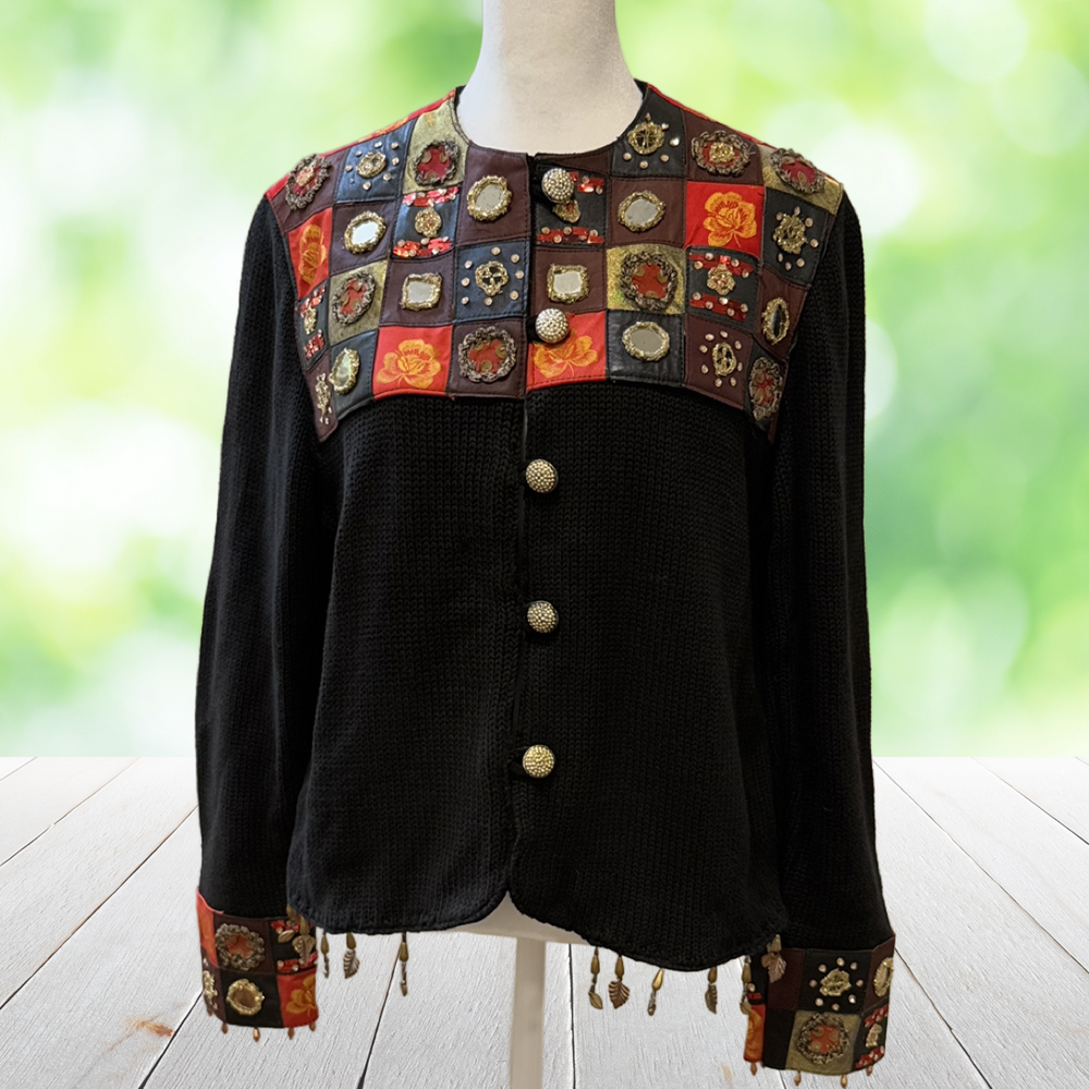 Vintage SANDY STARKMAN Jacket Leather Patchwork Embellished Artwear Black Size S - Picture 14 of 14